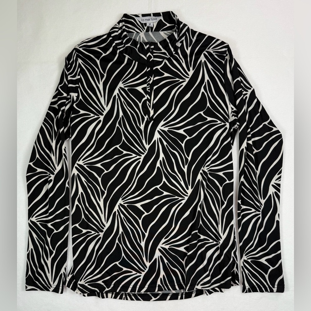LA‎ MER LUXE Layered Zebra Print Boho Long Sleeve Quarter Zip Jacket Size Medium